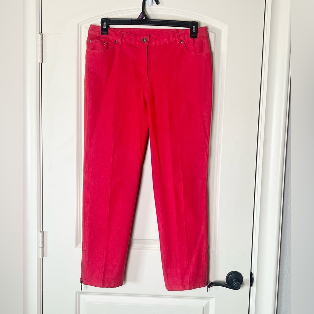 Ruby Rd Red Denim Capri Jeans Size 12 Ankle Zipper Stretch Comfort Pants